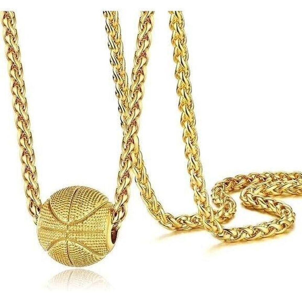 Men Boys 3D Basketball Sports Charm Pendant Stainless Steel Necklace 24"